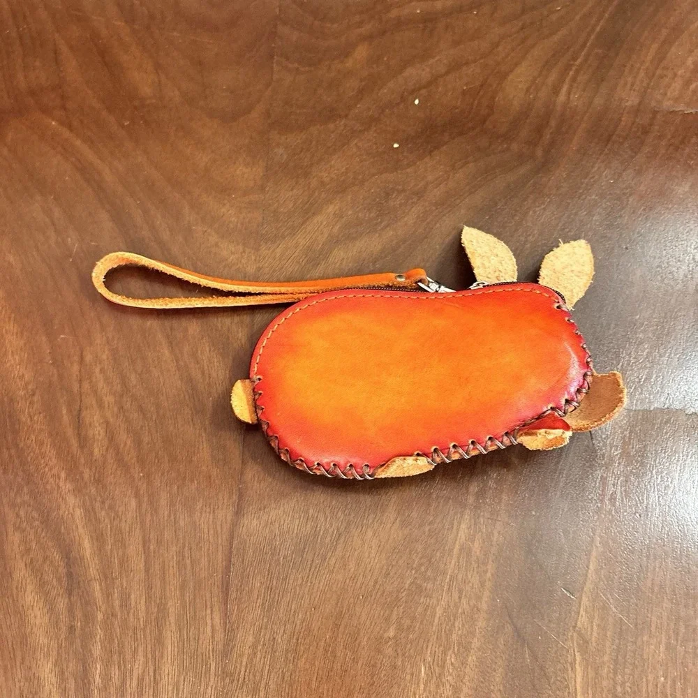 Handmade Leather Bunny Coin Purse Wristlet 3D‎ Rabbit Wallet